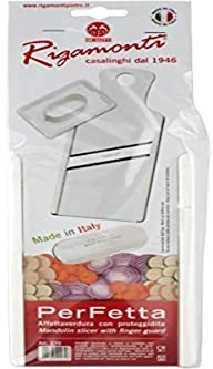 Rigamonti Perfetta mandolina con proteggidita. Affettaverdure Manuale per affettare Frutta, Verdura o Formaggi. Mandolina con Lama in Acciaio Inox affilata su Entrambi i Lati.