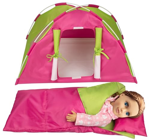 Doll Camping Tent (3 Pc Set) - Includes XL Tent, Sleeping Bag, & Pillow - Handmade, Premium Accessories for 18 Inch Dolls and Stuffed Animals - Large Size 23x 15x14 - Compatible with American Girl