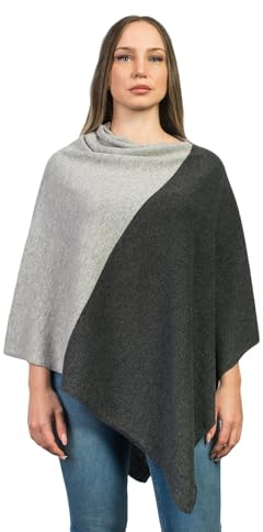 DALLE PIANE CASHMERE - Poncho tvåfärgad 100 % kashmir - kvinnor, Grå, one size