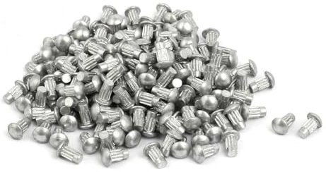 sourcing map sourcing map Remache sólido color de plata M3 de 6 mm con estrías del vástago de cabeza redonda de aluminio 200 piezas
