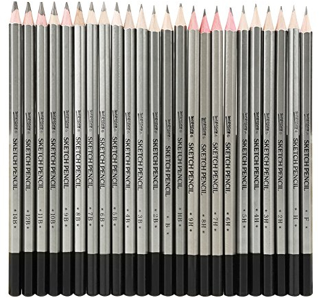 Hilitand 24 Stück Zeichenstifte Skizzenstift Graphit ungiftig Farbe Malerei Kunst Skizzieren Bleistift 9H-14B 24 Härtegrad