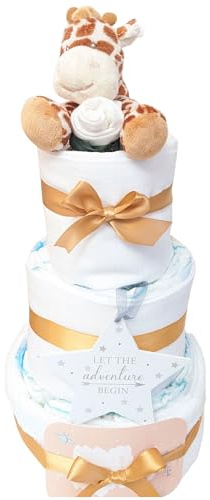 3 Tier Giraffe Nappy Cake Gift Hamper Set for Baby Shower Present - Boy or Girl Present for New Parents
