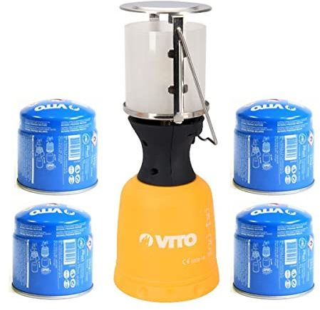 Lampe à gaz VITO + 4 Cartouches gaz 190gr Lanterne pour bouteille camping gaz 190g perçable