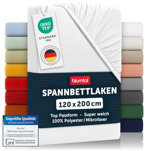 Blumtal® 2er Set Spannbettlaken 120x200x30cm aus Microfaser - Oekotex zertifiziertes Bettlaken Spannbettlaken in Weiß