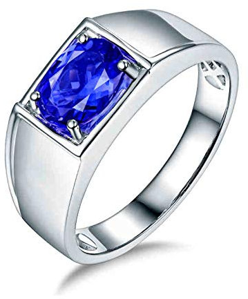 Daesar Männer Ringe 750 Weißgold Bandring mit Oval Tansanit 1.26ct, Trauring Weißgold Verlobungsring Große 68 (21.6)