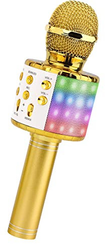 ShinePick Microphone Karaoke sans Fil, Micro Karaoké Bluetooth Portable avec LED Lumière Disco pour Enfants/Adultes Chanter, Compatible avec Android/iOS/PC/Smartphone (Jaune)