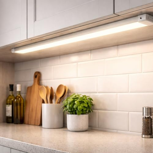ADAKAT LED Aluminium Unterbauleuchte 10W 600mm, Schalter, Netzkabel, warmweiß 3000K