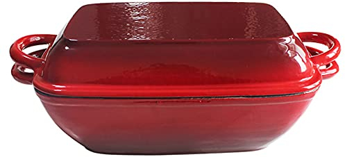 KELUNIS Enameled Cast Iron Double Dutch Oven & Skillet Lid Heavy Duty Crock Pot Braiser with Non-Stick Coating & Side Handles, Gas, Electric, Induction, Oven Compatible,Red