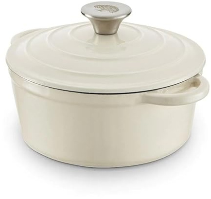 Barbary & Oak BO800250CRM Round Cast Iron Casserole Pan with Durable Enamel Interior, 20cm, Camembert Cream