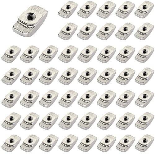 alwaiiz Lot de 50 écrous à tête de marteau - Avec fente en T - Écrous à rainure en T - Écrous de marteau M5 galvanisés - Profil en aluminium - Fente d'extrusion - Norme européenne (EU20-M5 x 11 x 6)