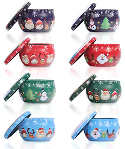 Barattoli per candele di Natale, 8Pcs barattoli vuoti, mini barattolo di metallo con coperchio, per festa di compleanno, caramelle, candele fai da te (2,2 OZ)