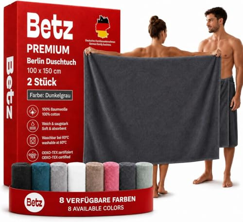 Betz Maxi Duschtuch Berlin 2 Stück – großes Frottee Duschtuch 100x150 cm aus 100% Baumwolle – saugstark & weich – hochwertiges, pflegeleichtes Handtuch für Damen & Herren Farbe dunkelgrau