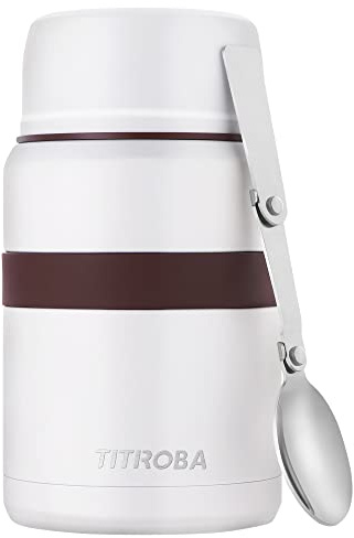 TITIROBA Termisk behållare för mat BPA-fri 304 rostfritt stål varmhållningsbehållare, matbehållare, termobox, 500 ml med sked och väska, vit