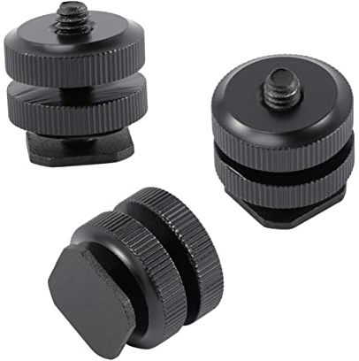 Blitzschuhadapter 3 aus Zoll 1/4 Aluminiumlegierung Stück für DSLR Kamera | Schwarz, Verstellbare Muttern, Stabile Konstruktion, Kompatibel mit Camcorder und Schraubgewinde
