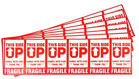 PACK4YA 120 × Vorsicht Zerbrechlich Aufkleber, 50 x 90 mm Verpackungsaufkleber Stark haftende Warnetiketten, Handle with Care, Fragile, Stickers Labels Moving Achtung Warnaufkleber THIS SIDE UP