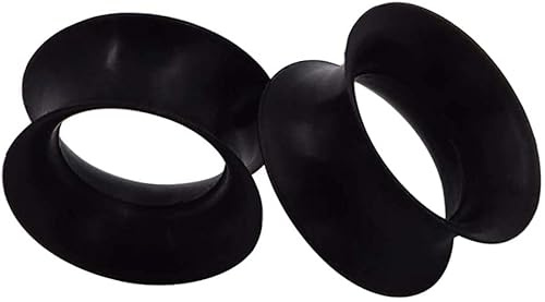 Generic 1 Pair (2pcs) Silicone Earskin Tunnels Double Flare Gauges Super Ultra Thin Soft Flexible Flesh Plugs 10g (1/2 (12MM), Black)