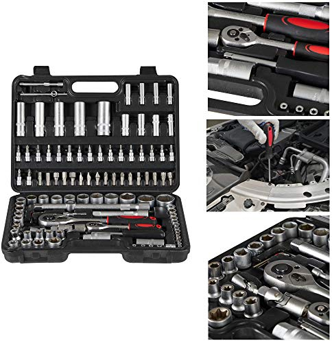Arebos Coffret d'outils 108 pièces | Jeu de clés à douilles | Jeu de clés à douilles et d'embouts | Boîte à cliquets | Boîte à cliquets | Jeu d'outils | Boîte à outils