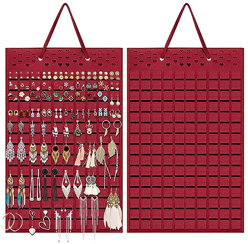 Ritte Organizador Colgante Para Joyas Organizador De Pendientes Colgador De Pendientes Para, Tiene Capacidad Para Hasta 300 Pares (Rojo)