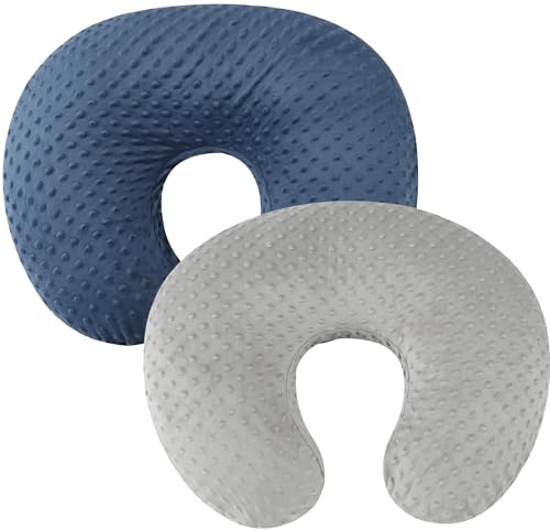 Minky – Lot de 2 housses de coussin d'allaitement ultra douces compatibles avec le coussin Boppy, oreiller standard pour bébé garçon et fille, gris marine