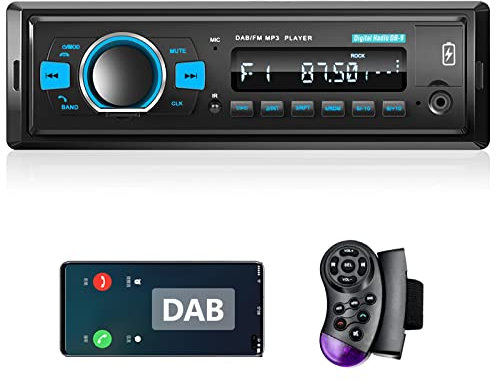 Hodozzy Single Din Car Radio DAB 1 Din with Bluetooth, Car MP3 Player with FM RDS Radio, Single Din Car Stereo DAB+ Steering Wheel Control/BT Hands Free/EQ/USB/Charging/TF/AUX in/Power Failure Memory