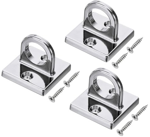 PATIKIL Pad Eye Plate U Hooks, 3 Pack Metal Ceiling Hook Wall Mount Loop with Screws Hardware Ring Hooks for Hanging Ropes in Queue Barrier, Silver