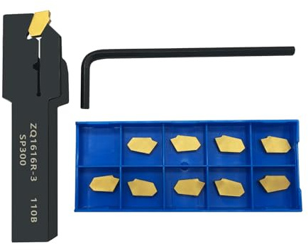Zouzmin Grooving Slotting Tool Cut Off Lathe Turning Tool Holder 5/8 Shank ZQ1616R-2/3 with 10 pcsSP200/300 Carbide Turning Inserts Grooving Parting Blade (5/8 Shank Tool Holder with SP300 Inserts)