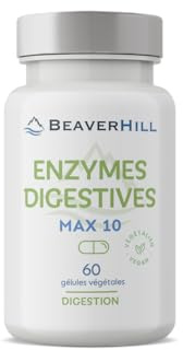 Enzymes Digestives MAX10 | 10 Enzymes Brevetées Zymate Max® | Extrait de Gingembre - Chlorhydrate de Bétaïne - Vitamine B2 | 60 Gélules Végétales | BEAVERHILL | Fabriqué en France