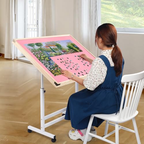 Wooden Jigsaw Puzzle Table for Adults & Kids,Jigsaw Puzzle Storage Folding Tilting Table with Board Standing,Portable Board for Games, Gift for Puzzle Amateur (1500 Pcs NEW)