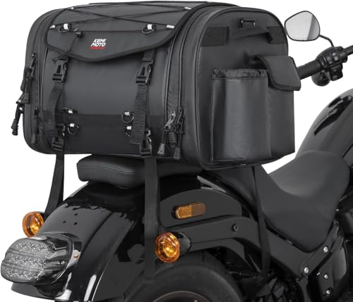 KEMIMOTO Borsa Posteriore Moto, 24-32L Borsa Sella Moto Espandibile Grande Gapacità, Borse Impermeabile Motocicletta con Copertura Antipioggia, Nero