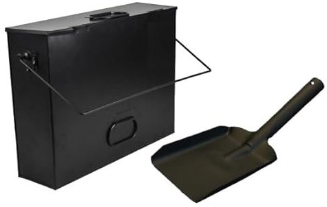 Unibos Black Ash Carrier Galvanised Metal Hot Tidy Box Container Fireplace Pan Bucket Bin Ash Storage Box with Free Shovel for Fire Pit Wood Burning Stove Bin, Living Room & Fireplace