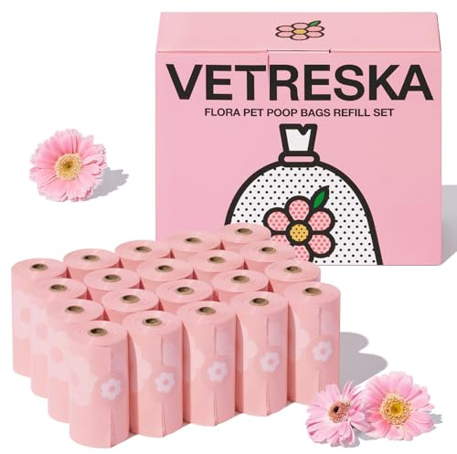 VETRESKA Dog Poop Bags Lavender Scented Pet Waste Bags Leak Proof & Extra Thick Waste Bags for Dog Walking and Cat Litter 300 Counts 20 Refill Rolls 9 * 13 inches