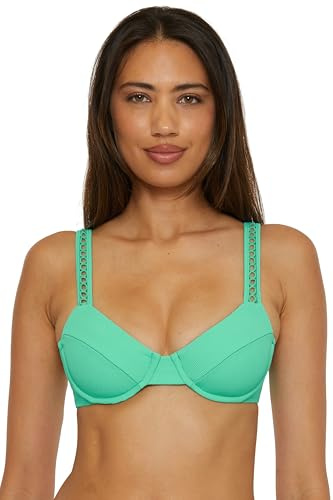 BECCA Modern Edge - Women's Underwire Bikini Top, Adjustable, Swimwear Separates for Women, Aqua Sea, Large
