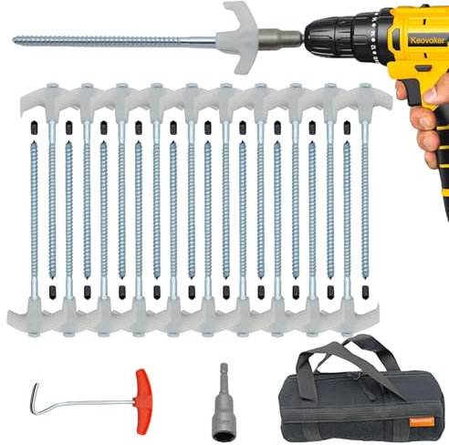 Keovoker Zeltheringe, 20,3 cm, robuste Erdnägel, zum Einschrauben, Campingpfähle mit Sechskantkopf-Schraubendreher, Spikes-Abzieher, Schutz in einer Tragetasche, zum Wandern, Hängematten, leuchtet im