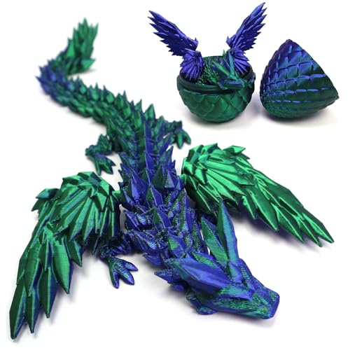DUOCIYUAN 3D Printed Dragon in Egg, Full Articulated Crystal Dragon with Egg 3D Printed Fidget Toy Gifts for Kids and Adults for Christmas, Easter, Birthdays, Fun Desk Décor (Green Pterosaur)