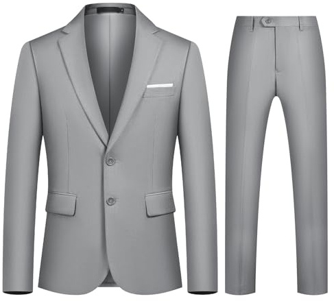 Autsel Anzug Herren 2 Teilig Slim Fit Anzüge Business Herrenanzug Hochzeit 2-Teilig Sakko Hose Formal Dinner Suit Hellgrau XL