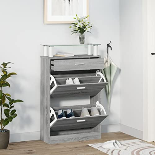 Xichuzi Schuhschrank Grau Sonoma 63x24x104 cm Holzwerkstoff, Schuhorganizer, Flurgarderobe, Shoe Cabinet, Schuh Schrank, Flurschrank, Schuhkipper, Schuhaufbewahrung - 342568