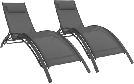 IDMarket - Set di 2 lettini da Giardino reclinabili in Acciaio HAVANE in Tela Grigia con Cuscini