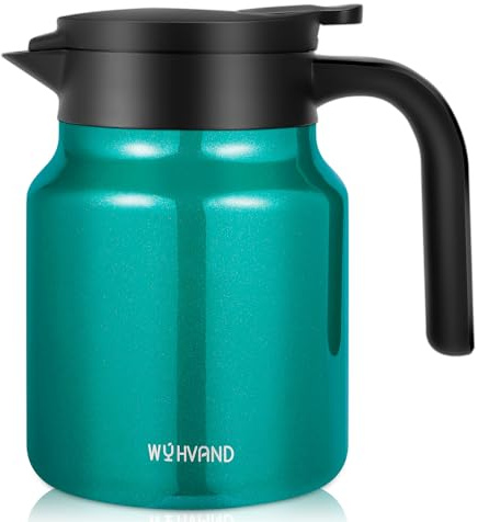 WYHVAND 1L Thermal Coffee Carafe, Stainless Steel Insulated Jug, Agave Teal | Thermal Jug Keeps Drinks Hot or Cold, Dustproof & Leakproof Lid, One-Handed Push-Button Pouring for Home, Office & Gifting