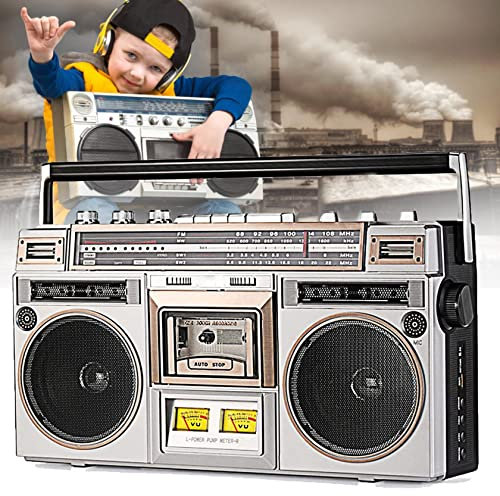Retro Bluetooth Boombox mit Kassettenspieler, AM / FM Radio und Kopfhöreranschluss, klassischer 80er Jahre Stil mit moderner Technologie für Musikliebhaber