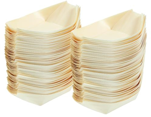 BESTYASH Sushi Wooden Boat 100Pcs Disposable Wooden Sushi Serving Trays 5.5 Inch Individual Size Natural Plates for Sashimi Appetizers Desserts Home Party Catering