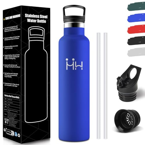HoneyHolly Botella Termica 1 Litro, Termo Sin BPA, Cantimplora Acero Inoxidable, Aislamiento Al Vacío de Doble Pared, Botella Agua Gimnasio, Cantimplora Termica para Adultos, Deporte, Oficina