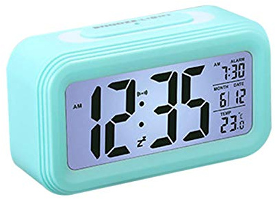 Reloj despertador digital con pantalla LED para alarma, fecha, temperatura, luz nocturna integrada, botón de repetición, encendido/apagado, fácil de usar para personas mayores, funciona con pilas (3