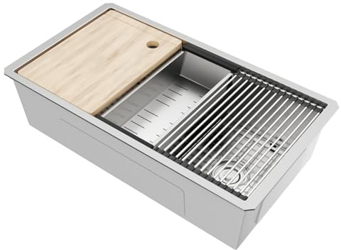 MAYESAR 30 Undermount Stainless Steel Kitchen Sink - Workstation Sink 16 Gauge Single Bowl Deep Handmade Sinks with Brushed Finish, Round Corner, 30x19x10
