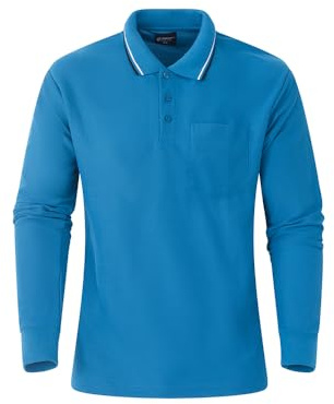 Men's Long Sleeve Polo Shirt, Classic Cotton & Polyster, Formal and Casual Top with Multiple Colours, Tipped Collar with Pocket, M-3XL 2400/03