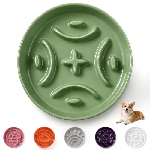 Anti-Schling-Futternapf Hund Keramik - Langsames Fressen für Mittelgroße und Große Hunde - Labyrinth Fressnapf für Trockenfutter & Nassfutter - 20,3 cm - 180 g - Grün