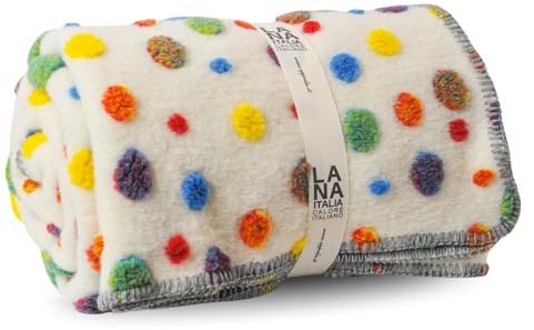 SUSANNA HOME DESIGN Plaid LANA ITALIA Coperta Lana Cotta 150x200 cm. Fantasia in Rilievo, Punto Cavallo, Elegante Coperta D'Arredo – Prodotta Artigianalmente in Italia (Pois Panna, 150x200)