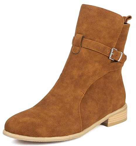 LarDorLin Femme Bout Rond Confort Extérieur Bottines Chelsea Suède Hiver Classique Talons Bas Slouchy Riding Bottines Décontractée Marrón Taille 47 EU (49 CN)