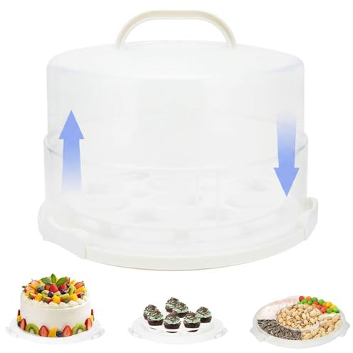 AquaLume 12 Inch Cake Carrier with Lid and Handle – Heavy-Duty Cake Container for Baking Events & Outdoor Trips | Adjustable Height,Portable Food Cake Carrier Storage Solution for Picnics & Camping
