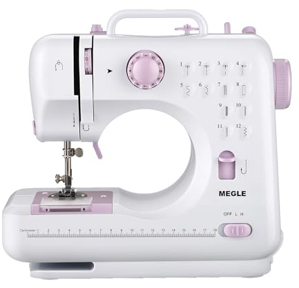Macchina da cucire per principianti, macchina da cucire domestica multifunzionale, pedale, guida rapida, risoluzione automatica del filo, doppio filo e doppia velocità, 12 punti integrati, MEGLE FHSM