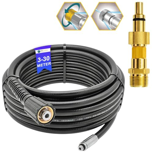 Manguera de limpieza de tuberías de 10 metros, para limpiador de alta presión M22 x 1,5, manguera de desatascador compatible con Karcher, etc.